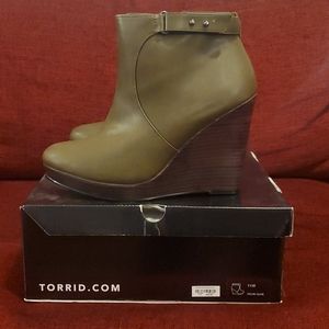 Torrid Olive 4" Wedge Bootie with Strap and Zipper
